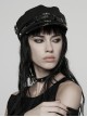 Metal Buckle Rivet Loop Leather Brim  Black Punk Woolen Beret