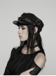 Metal Buckle Rivet Loop Leather Brim  Black Punk Woolen Beret