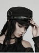 Metal Buckle Rivet Loop Leather Brim  Black Punk Woolen Beret