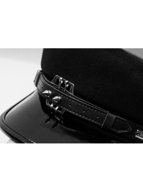 Metal Buckle Rivet Loop Leather Brim  Black Punk Woolen Beret