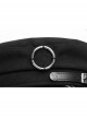 Metal Buckle Rivet Loop Leather Brim  Black Punk Woolen Beret