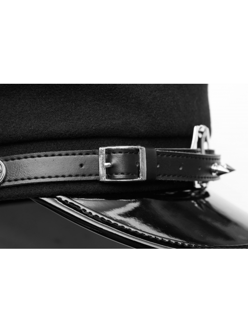 Metal Buckle Rivet Loop Leather Brim  Black Punk Woolen Beret