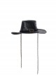 Metal Buckle Loop Side Chains Black Punk Carved Leather Cowboy Hat