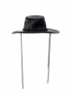 Metal Buckle Loop Side Chains Black Punk Carved Leather Cowboy Hat