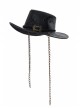 Metal Buckle Loop Side Chains Black Punk Carved Leather Cowboy Hat