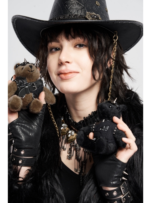 Metal Buckle Rivet Decoration Brown Punk Bear Dolls