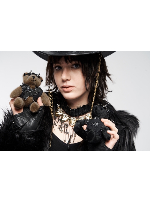 Metal Buckle Rivet Decoration Brown Punk Bear Dolls