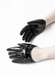 Black Lacquered PU Leather Rivet Decoration Punk Half-Palm Gloves