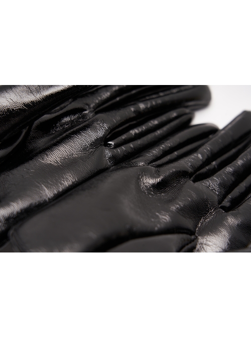 Black Lacquered PU Leather Rivet Decoration Punk Half-Palm Gloves