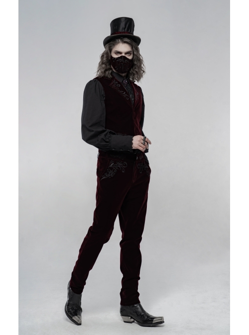 Wine Red Embroidery Gothic Weft Velvet Mask