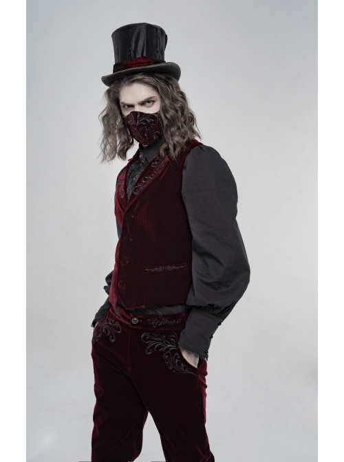 Wine Red Embroidery Gothic Weft Velvet Mask