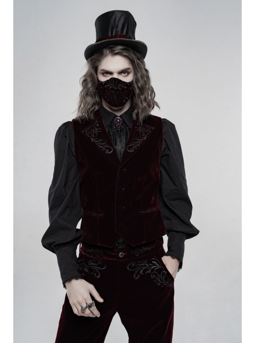 Wine Red Embroidery Gothic Weft Velvet Mask