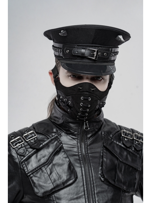 Metal Buckle Leather Loop Metal Chain Demon Corner Nail Black Punk Military Hat