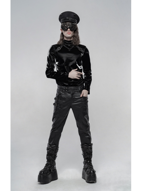 Metal Buckle Leather Loop Metal Chain Demon Corner Nail Black Punk Military Hat