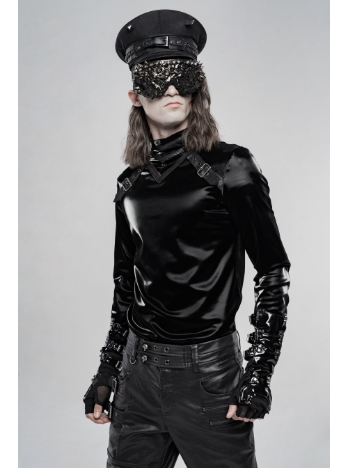 Metal Buckle Leather Loop Metal Chain Demon Corner Nail Black Punk Military Hat