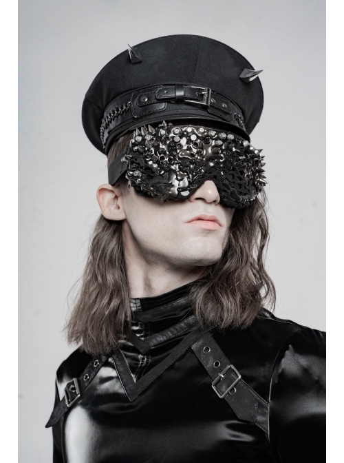 Metal Buckle Leather Loop Metal Chain Demon Corner Nail Black Punk Military Hat