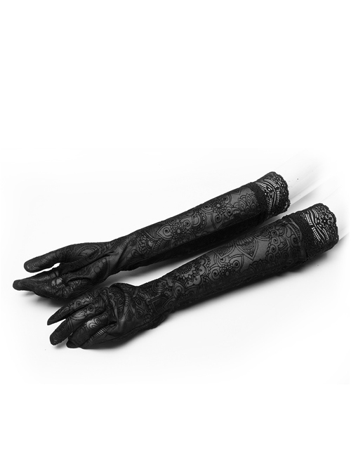 Flocking Mesh Lace Cuff Black Gothic Mittens