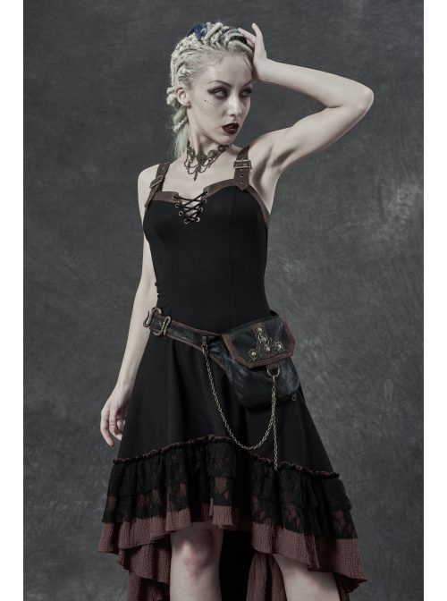 Metal Decoration Chain Leather Hasp Black Punk Retro Waist Bag