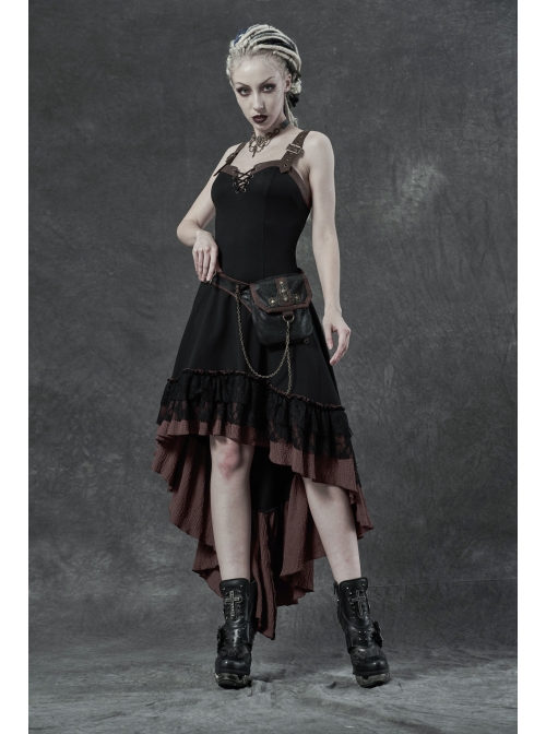 Metal Decoration Chain Leather Hasp Black Punk Retro Waist Bag