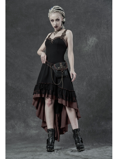 Metal Decoration Chain Leather Hasp Black Punk Retro Waist Bag