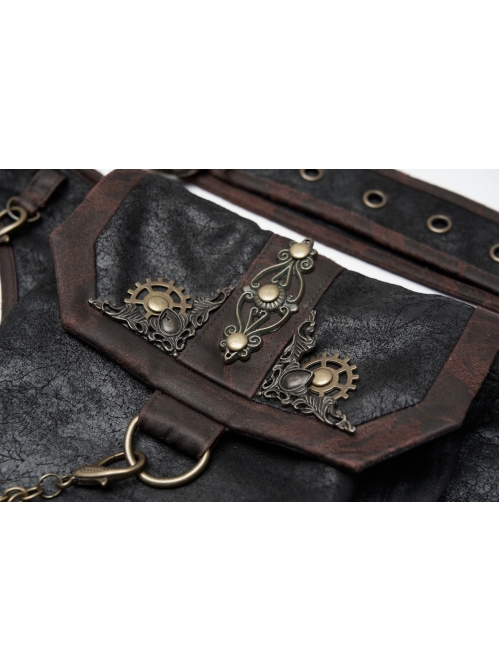 Metal Decoration Chain Leather Hasp Black Punk Retro Waist Bag