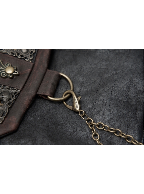 Metal Decoration Chain Leather Hasp Black Punk Retro Waist Bag