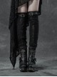 Metal Buckle Loop Lace-Up Front Embroidery Black Gothic Leg Sleeve