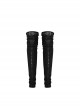 Metal Buckle Loop Lace-Up Front Embroidery Black Gothic Leg Sleeve