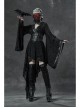 Metal Buckle Loop Lace-Up Front Embroidery Black Gothic Leg Sleeve