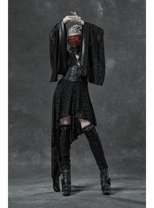 Metal Buckle Loop Lace-Up Front Embroidery Black Gothic Leg Sleeve