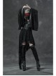 Metal Buckle Loop Lace-Up Front Embroidery Black Gothic Leg Sleeve