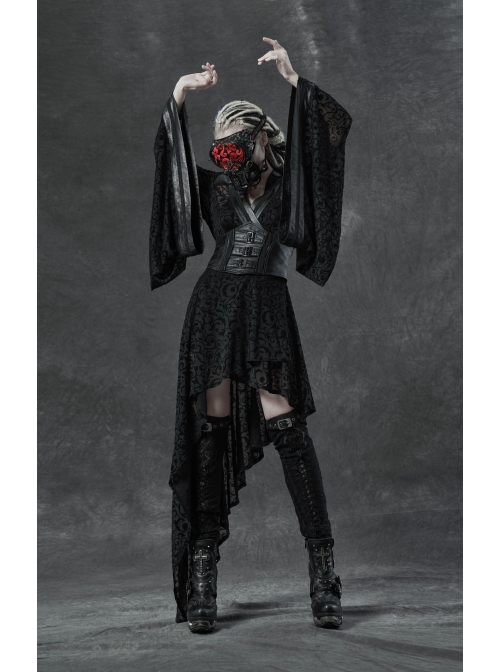 Metal Buckle Loop Lace-Up Front Embroidery Black Gothic Leg Sleeve