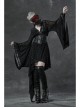 Metal Buckle Loop Lace-Up Front Embroidery Black Gothic Leg Sleeve