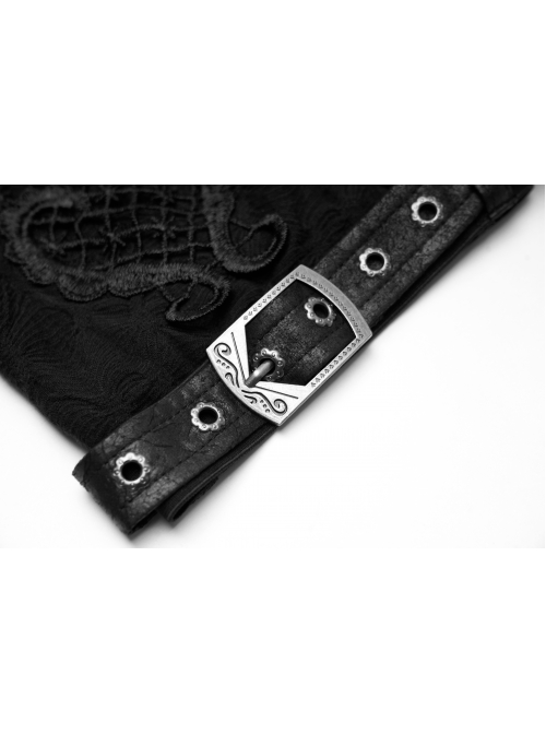 Metal Buckle Loop Lace-Up Front Embroidery Black Gothic Leg Sleeve