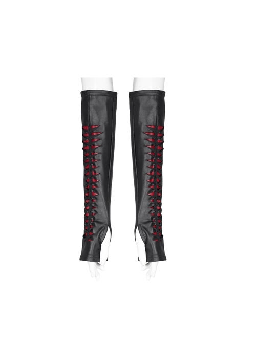 Black Splice Red Lace-Up Gothic Knit Sleeves