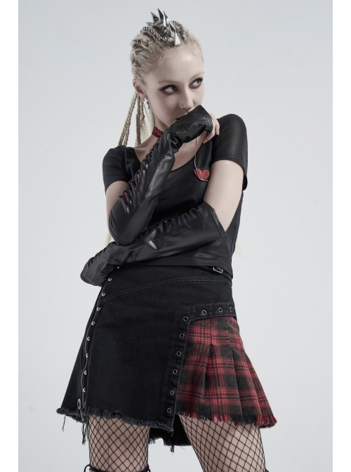Black Splice Red Lace-Up Gothic Knit Sleeves