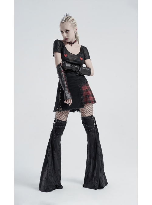 Black Splice Red Lace-Up Gothic Knit Sleeves
