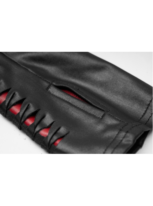 Black Splice Red Lace-Up Gothic Knit Sleeves