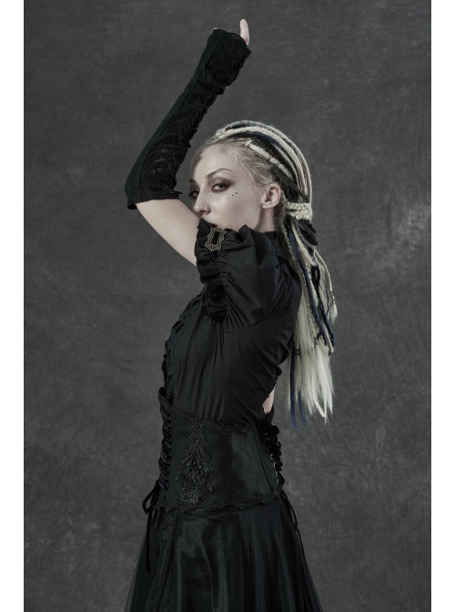 Front Embroidery Lace-Up Black Gothic Knit Sleeves