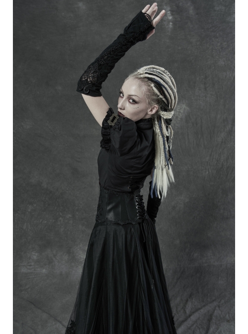 Front Embroidery Lace-Up Black Gothic Knit Sleeves