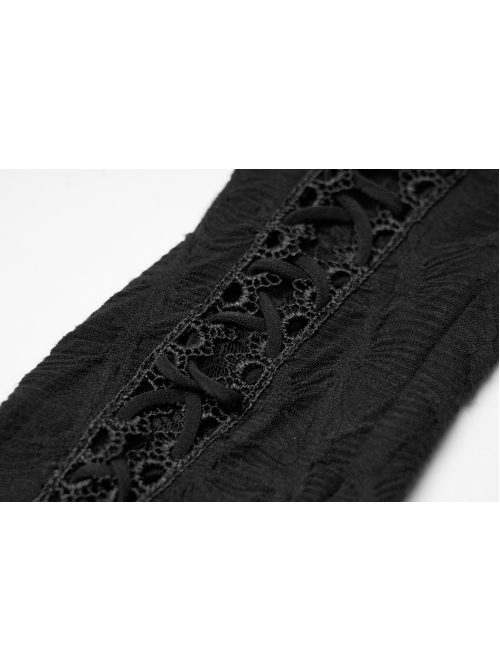 Front Embroidery Lace-Up Black Gothic Knit Sleeves