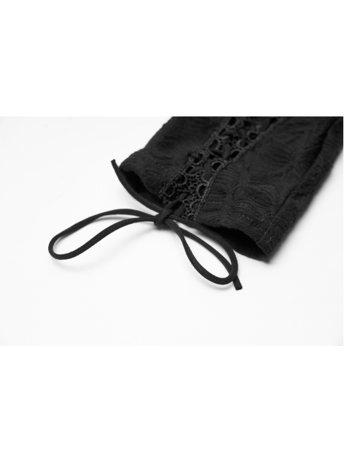 Front Embroidery Lace-Up Black Gothic Knit Sleeves