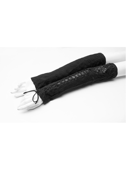 Front Embroidery Lace-Up Black Gothic Knit Sleeves