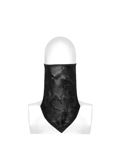 Irregular Pattern Mesh Back Knit Lace-Up Black Punk Triangular Scarf