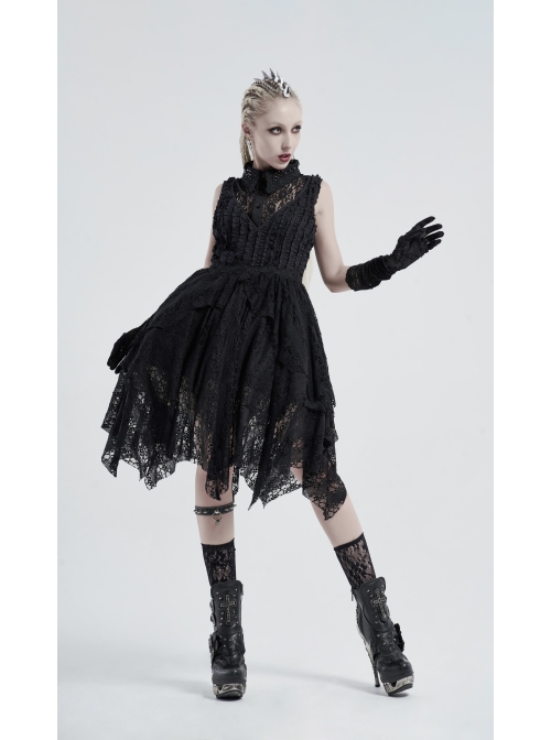 Metal Rivet Collar Side Webbing Black Gothic Independent Lace Collar