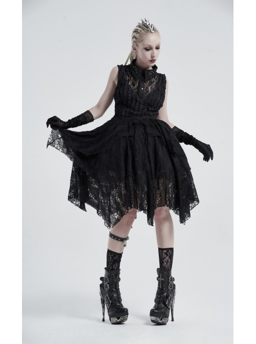 Metal Rivet Collar Side Webbing Black Gothic Independent Lace Collar