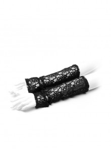 Black Striped Gothic Lace Fingerless Gloves