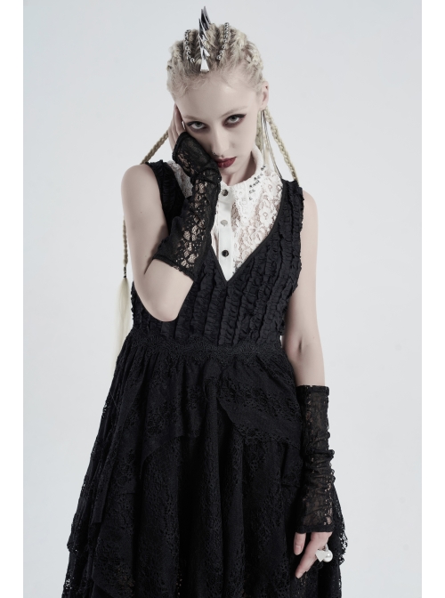 Black Striped Gothic Lace Fingerless Gloves