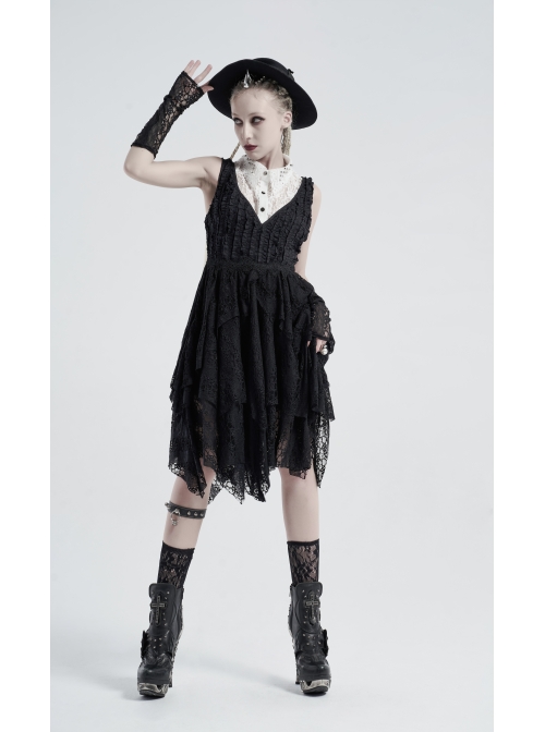 Black Striped Gothic Lace Fingerless Gloves