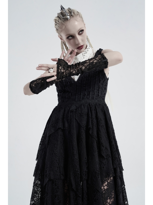 Black Striped Gothic Lace Fingerless Gloves